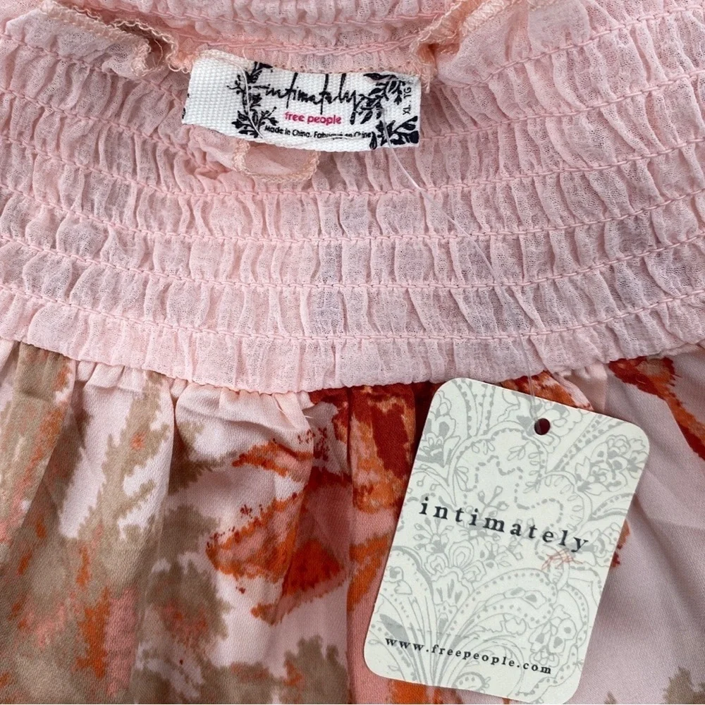 Free People Boho Satin Bodysuit Off The Shoulder Floral Peach Cream XL NWT